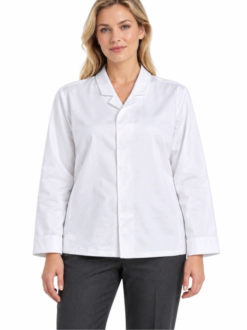 EILEEN FISHER White Organic Cotton Blend Ponte Jacket Notch Collar Large